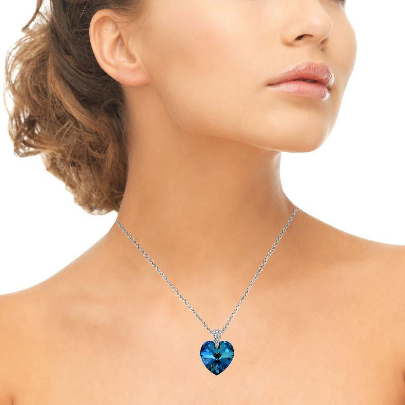 Mahi Rose Blue Heart Sparkels Crystal Layered Necklace with Dangler Ea